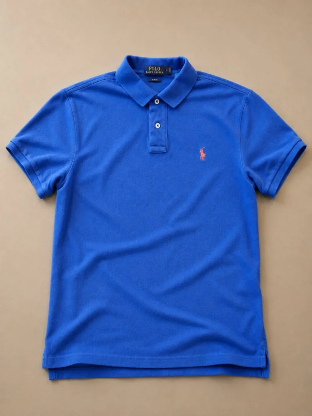 Polo Ralph Lauren Slim Fit Polo Shirt Men's Large Royal Blue Orange Pony Logo